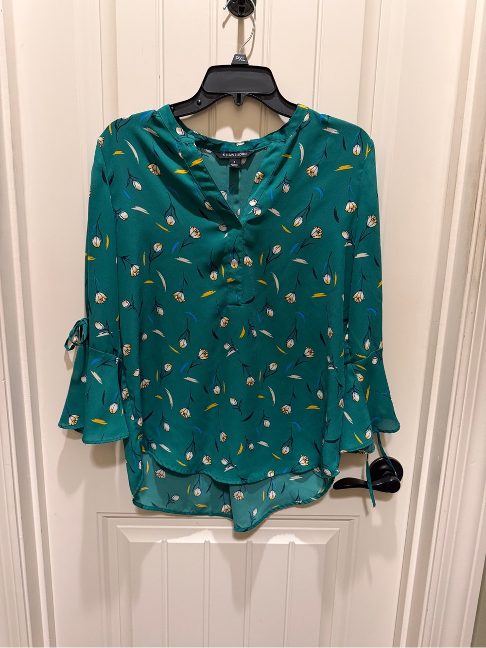 41 Hawthorn Teal Floral Split-Neck Blouse